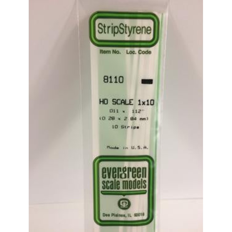 Evergreen #8110 – .011 X .112 Opaque White Polystyrene Ho Scale Strips (1×10)