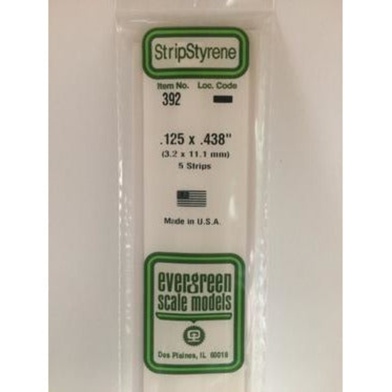 Evergreen #392 Styrene Strips: Dimensional 5 pack 0.125 (3.2mm) x 0.438 (11.1mm) x 24 (60cm)