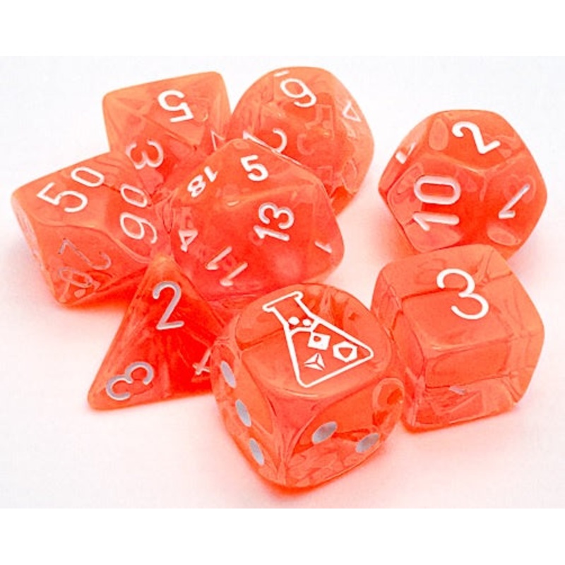 Chessex Translucent 7-Die Set Neon Orange/White CHX30060