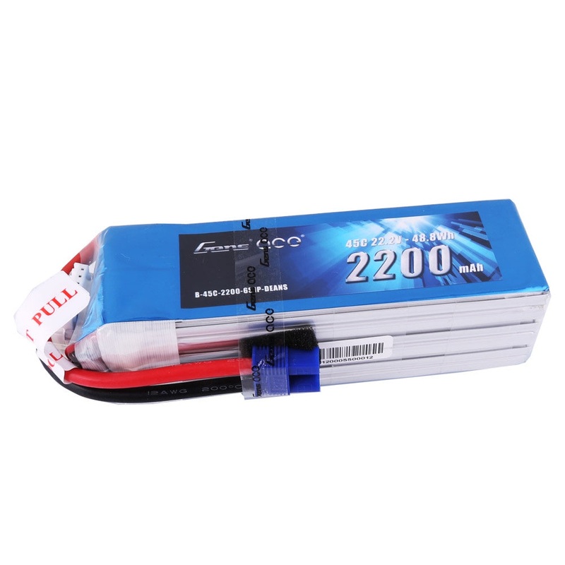 Gens Ace – 286 – 2200mAh 6S1P 22.2V 45C LiPo EC3 Plug Soft Case 125x39x36.7mm