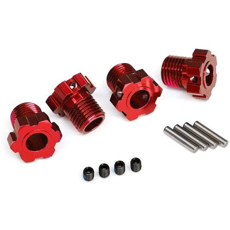 TRA8654R Wheel hubs, splined, 17mm (red-anodized) (4)/ 4×5 GS (4), 3x14mm pin (4)