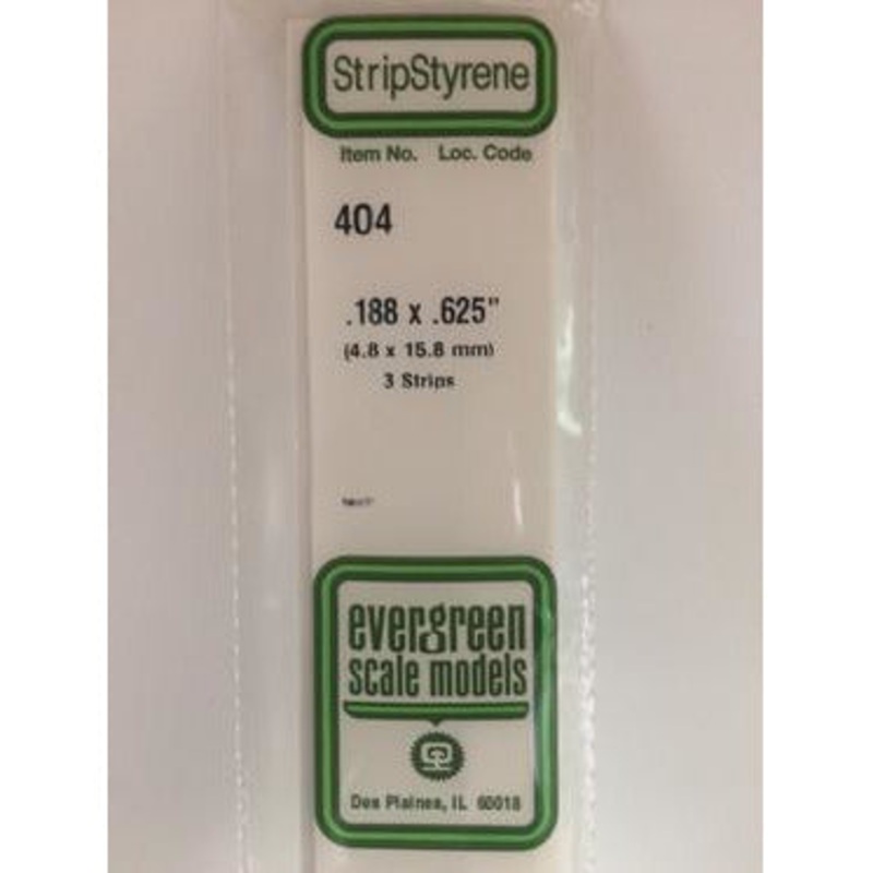 Evergreen #404 Styrene Strips: Dimensional 3 pack 0.188 (4.8mm) x 0.625 (15.8mm) x 24 (60cm)
