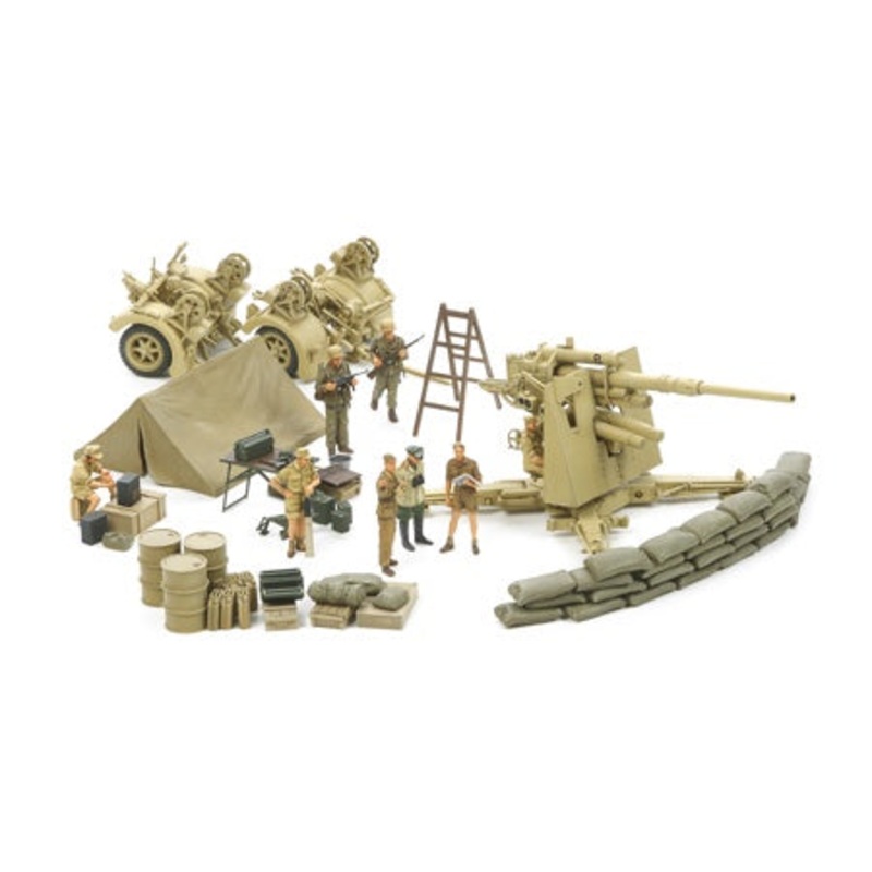 German 88mm FlaK 37 Gun w/8 Crew Siege of Tobruk 1/48 #37009 by Tamiya