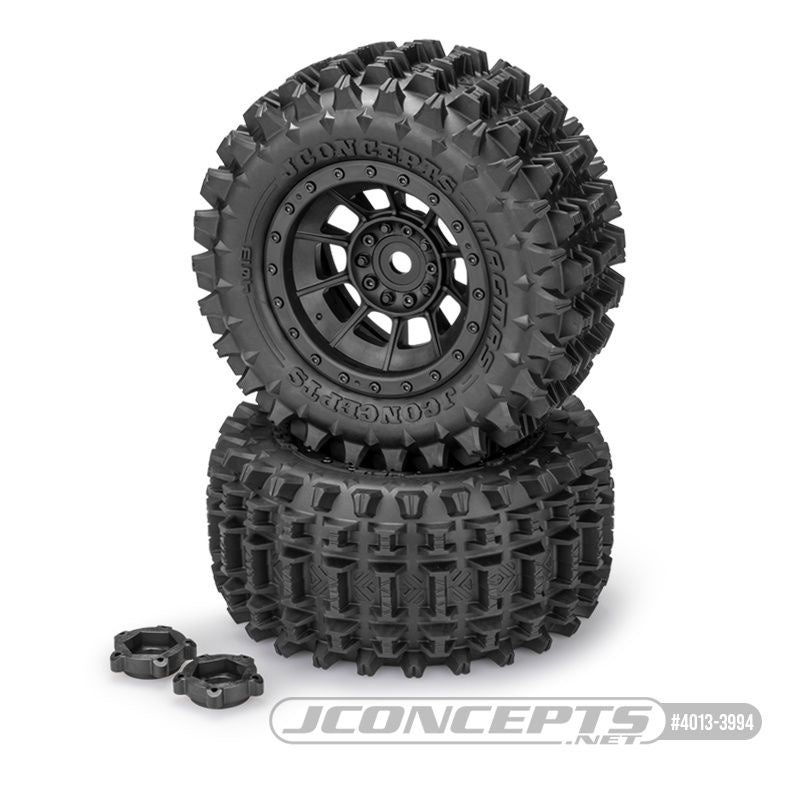 JConcepts Magma Pre-Mounted Monster Truck Tires w/Hazard Wheel (Black) (2) (Platinum) – JCO4013-3994