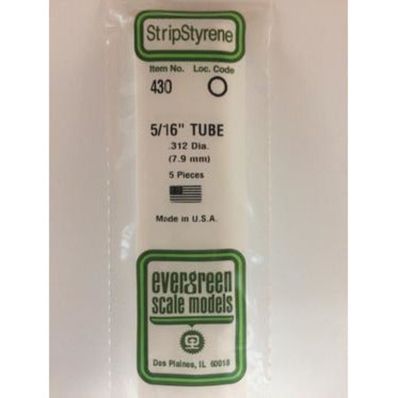 Evergreen #430 Styrene Tubes: Round 5/16 5 pack 0.312 (7.1mm) OD x 24 (60cm)