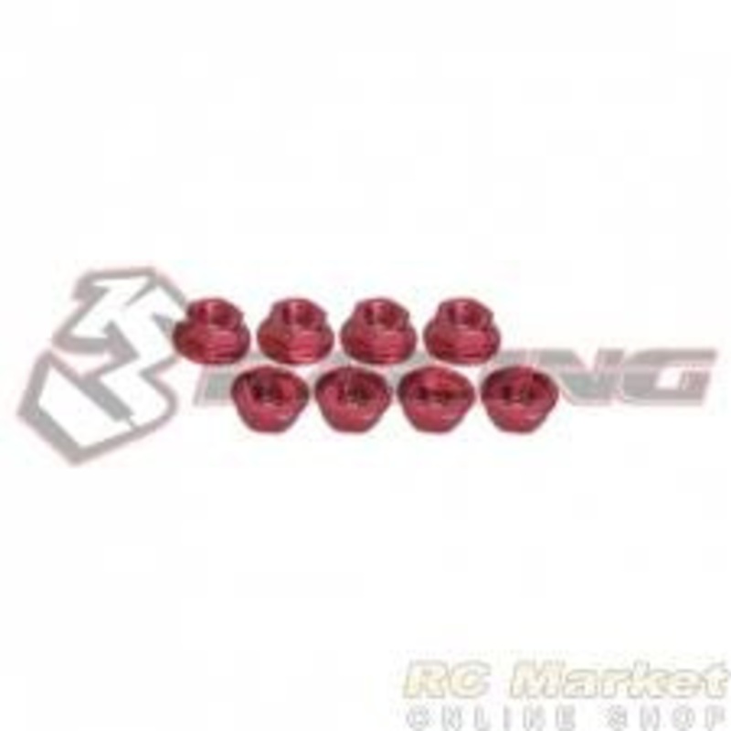 3RACING 4mm Aluminum Serrated Locknuts (8pcs) Red – 3RAC-NS40RE