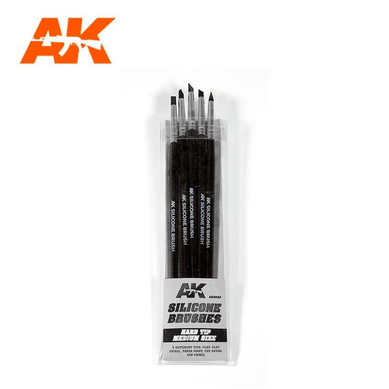 AK Interactive Silicone Brushes Hard Tip, Medium – 5Pk #AK-9088