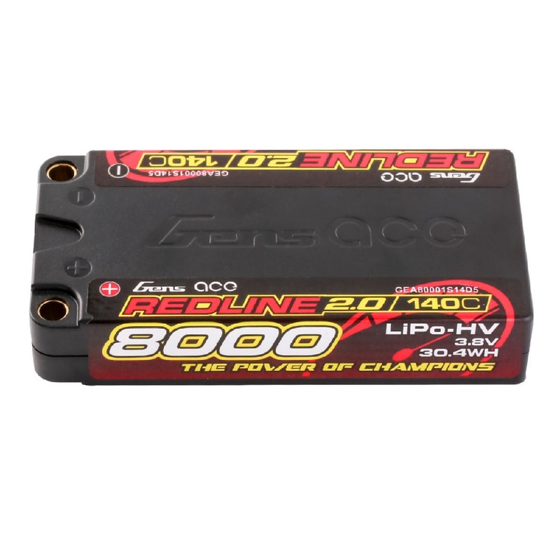 Gens Ace Redline 2.0 1S Shorty LiHV Battery 140C (3.8V/8000mAh) w/5mm Bullets – GEA80001S14D5