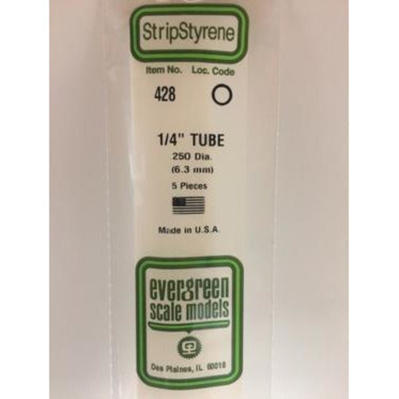 Evergreen #428 Styrene Tubes: Round 1/4 5 pack 0.250 (6.3mm) OD x 24 (60cm)