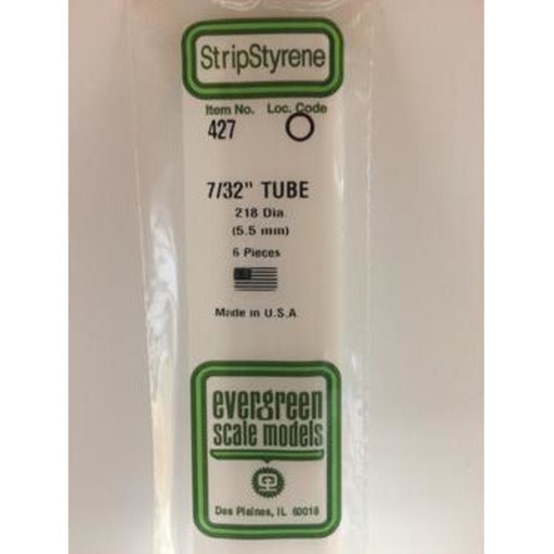 Evergreen #427 Styrene Tubes: Round 7/32 6 pack 0.219 (5.5mm) OD x 24 (60cm)