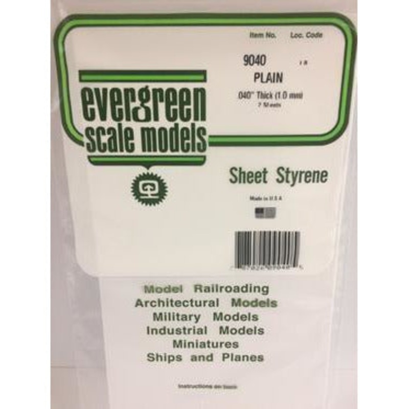 Evergreen #9040 Styrene Sheets: Plain 2 pack 0.040 (1.0mm) x 6 x 12