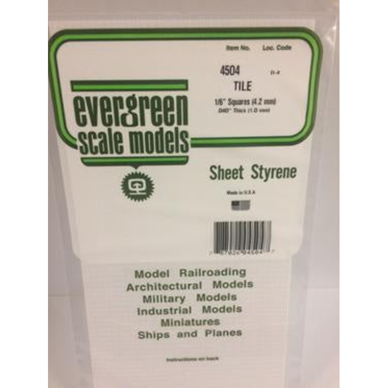 Evergreen #4504 – 1/6 X 1/6 Opaque White Polystyrene Square Tile