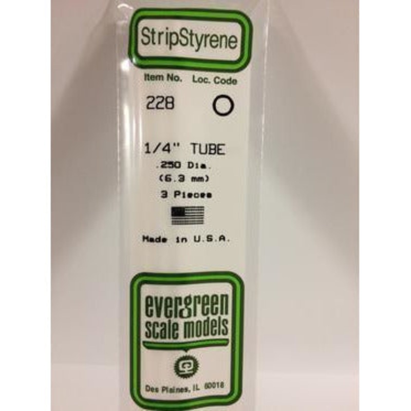 Evergreen #228 Styrene Tubes: Round 1/4 3 pack 0.250 (6.3mm) OD x 14 (35cm)