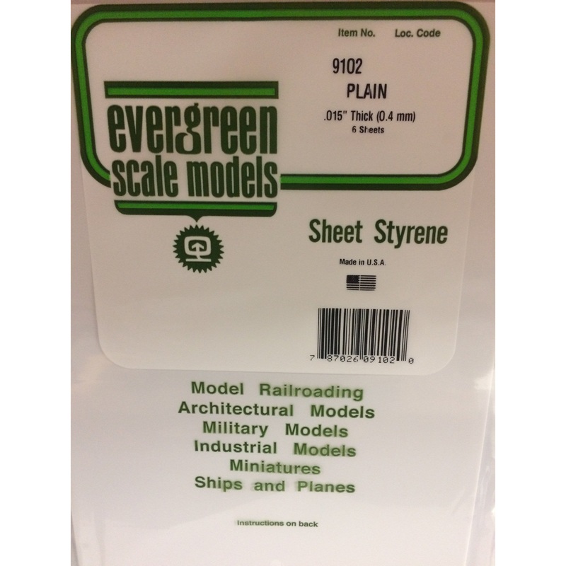 Evergreen #9102 Styrene Sheets: White 6 pack 0.015 (0.38mm) x 8 x 21