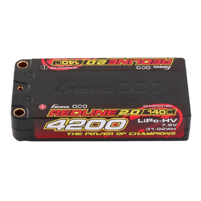 Gens Ace Redline 2.0 4200mAh 2S 7.6V 140C HV Shorty LiPo w/5mm – GEA42002S14D5