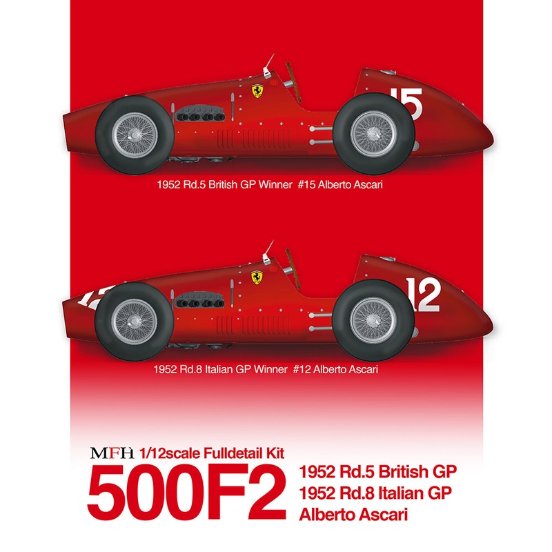 [ Pre-order ] K856 Model Factory Hiro 1:12 Fulldetail Kit 500F2 1952 Rd.5 British GP winner #15 Alberto Ascari 1952 Rd.8 Italian GP winner #12 Alberto Ascari