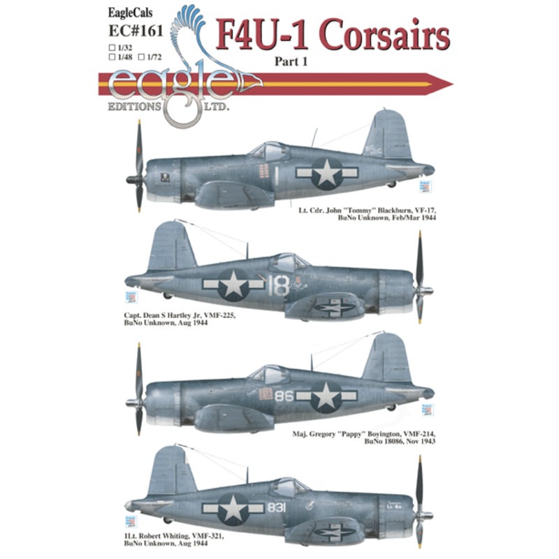 Eagle Editions Decal Set 1/72 F4U1 Corsairs – EC161-72