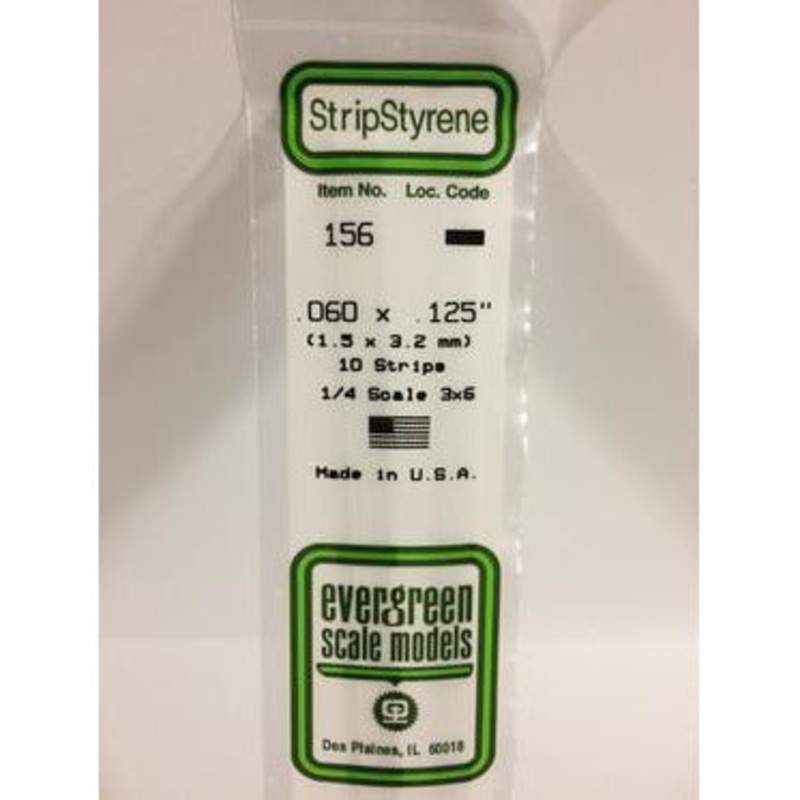 Evergreen #156 Styrene Strips: Dimensional 10 pack 0.060 (1.5mm) x 0.100 (2.5mm) x 14 (35cm)