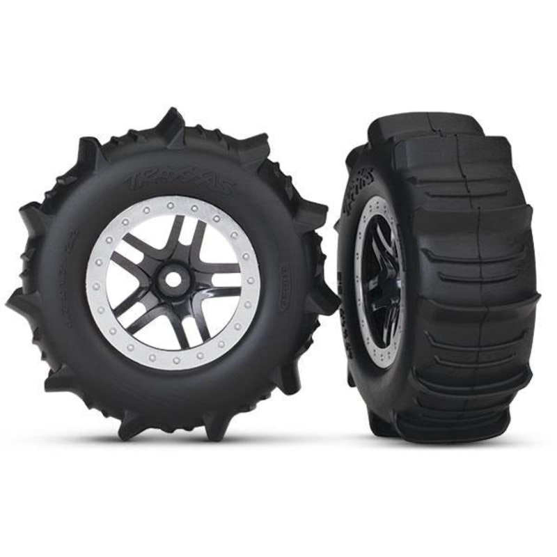 Traxxas Tires & Wheels, Satin Chrome Beadlock Style Wheels, Paddle Tires – TRA5891