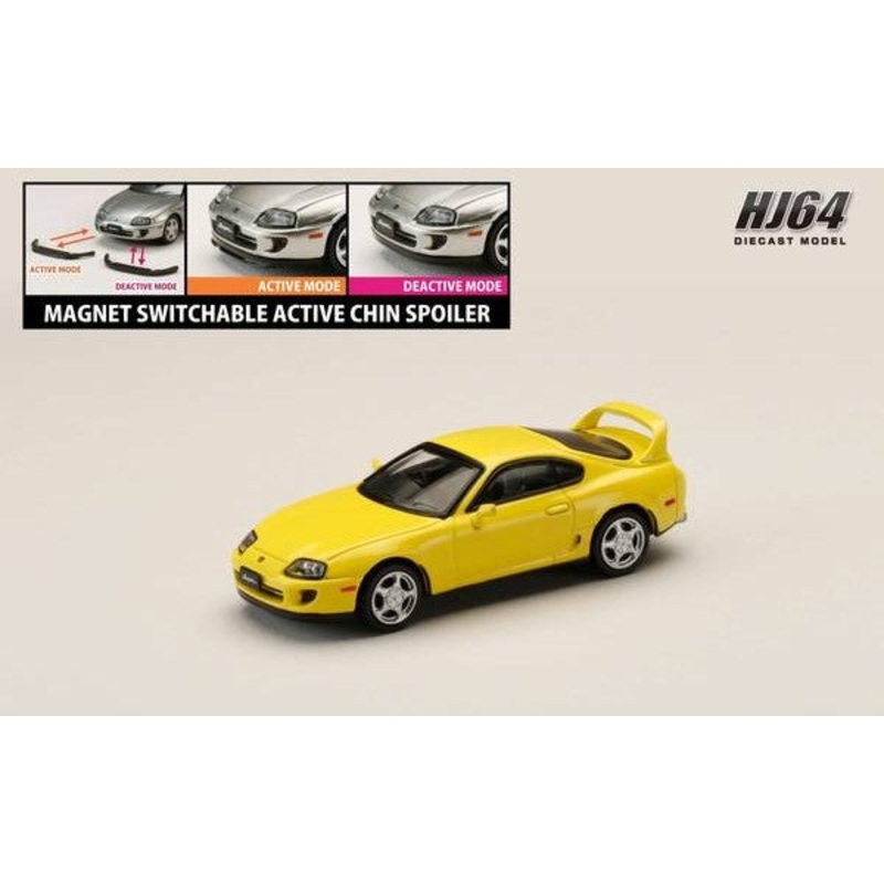 [ Back-order ] Hobby Japan HJ642042Y 1:64 Toyota SUPRA RZ JZA80 with Active Spoiler Parts SUPER BRIGHT YELLOW Diecast model car