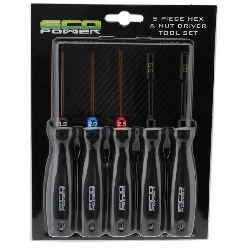 EcoPower 5-Piece RC Essential Tool Set (1.5/2.0/2.5mm Hex Drivers) (5.5/7mm Nut Drivers) – ECP-3035
