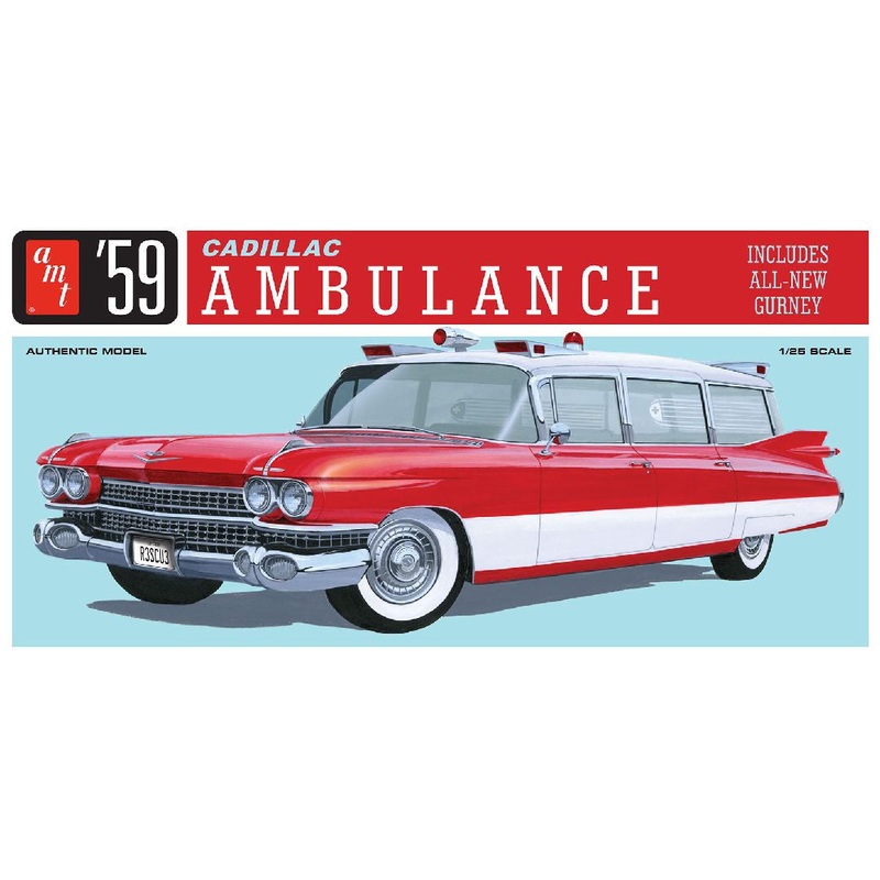 1959 Cadillac Ambulance With Gurney 1/25 Model Car Kit #1395/12 by AMT