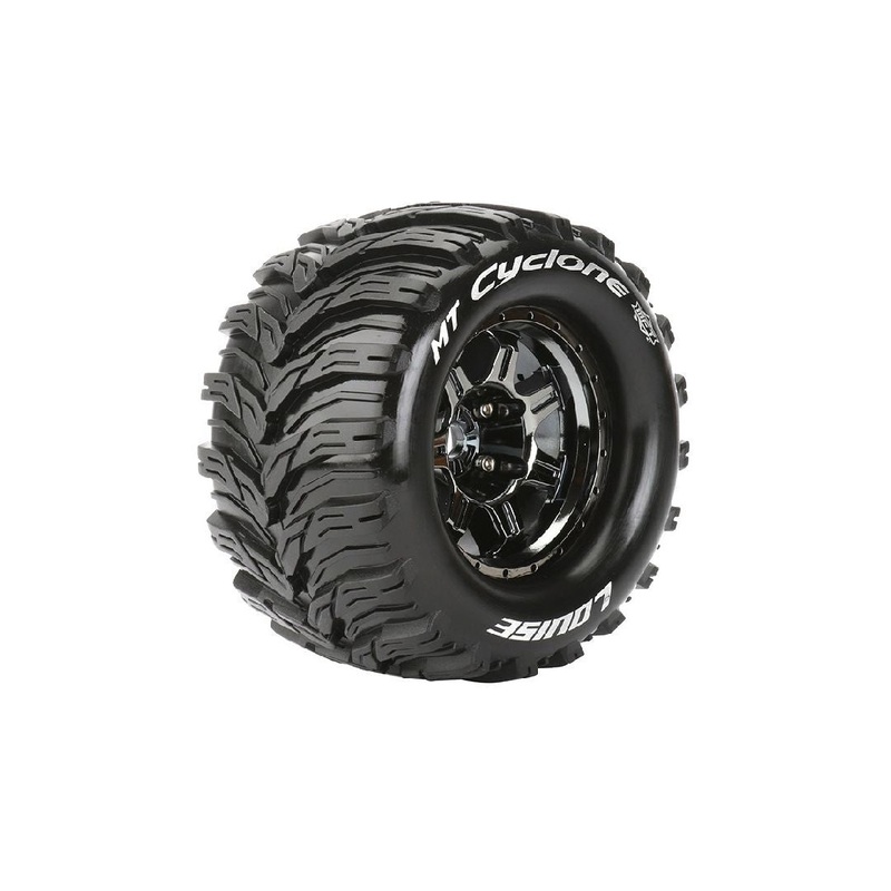 Louise R/C MT-Cyclone 3.8-1/2 Offset,17mm Hex Blk/Chrm Whl(2) – LOULT3323BCH