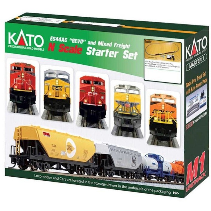 Kato N Scale Starter Set w/CP ES44AC Gevo and Mixed Freight