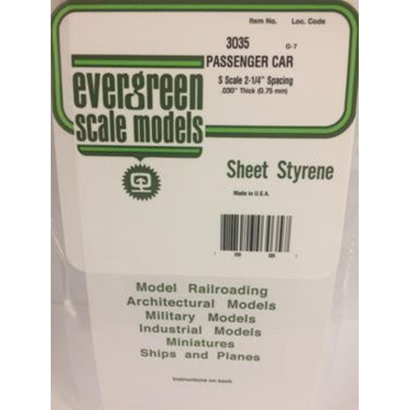 Evergreen #3035 – .035 Opaque White Polystyrene Passenger Car Siding
