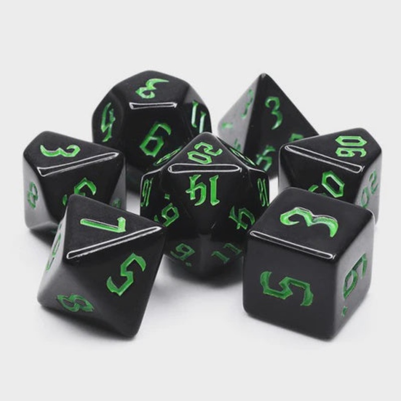 Chon Drite 7pc Dice Set|Blue Ink|White Ink|Yellow Ink|Red Ink|Green Ink