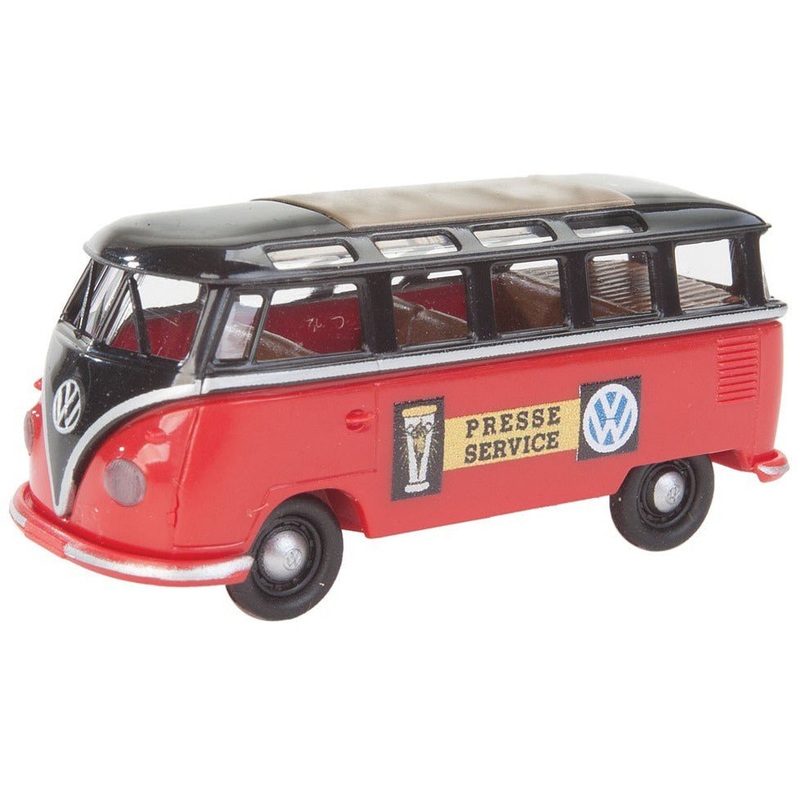 1960-63 Volkswagen Samba T1b Passenger Van – Assembled — VW Presse Service (black, red, yellow, German Lettering)