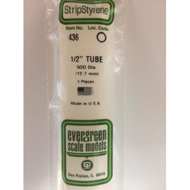 Evergreen #436 Styrene Tubes: Round 1/2 3 pack 0.500 (12.7mm) OD x 24 (60cm)