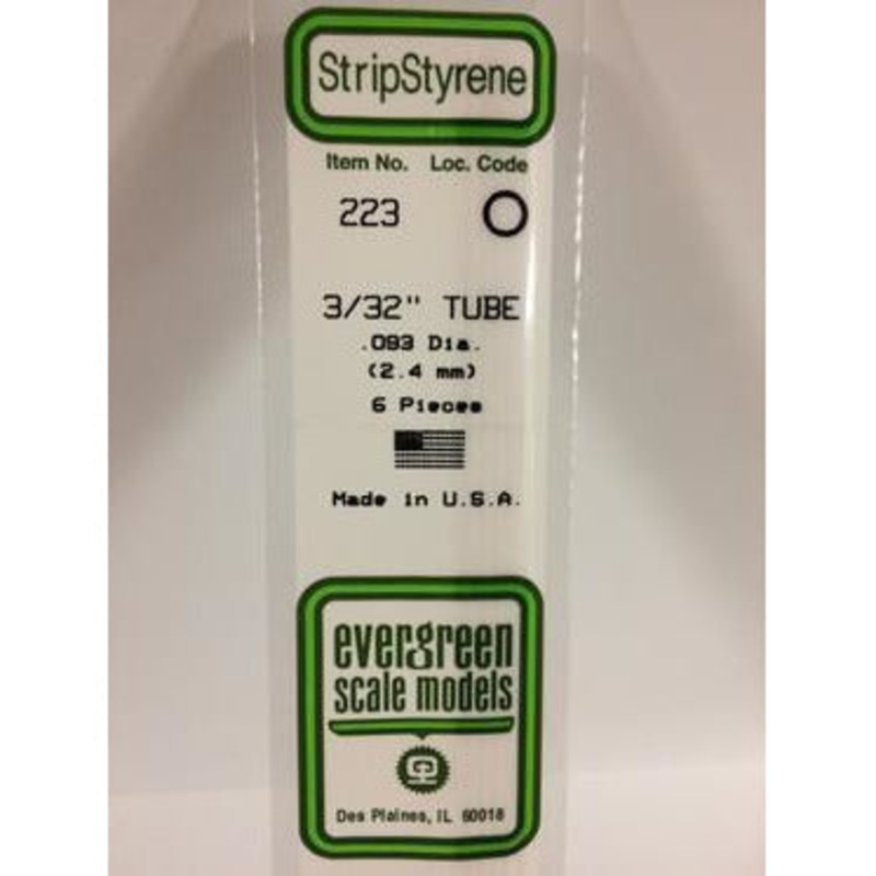 Evergreen #223 Styrene Tubes: Round 3/32 6 pack 0.093 (2.4mm) OD x 14 (35cm)