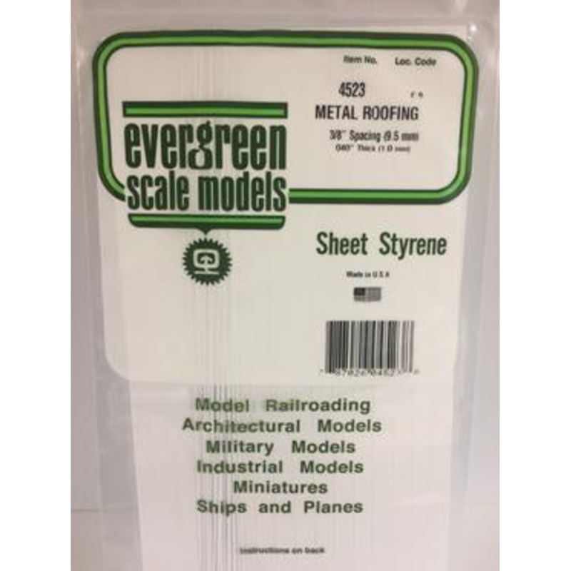 Evergreen #4523 – .040 X .375 Opaque White Polystyrene Standing Seam Roofing
