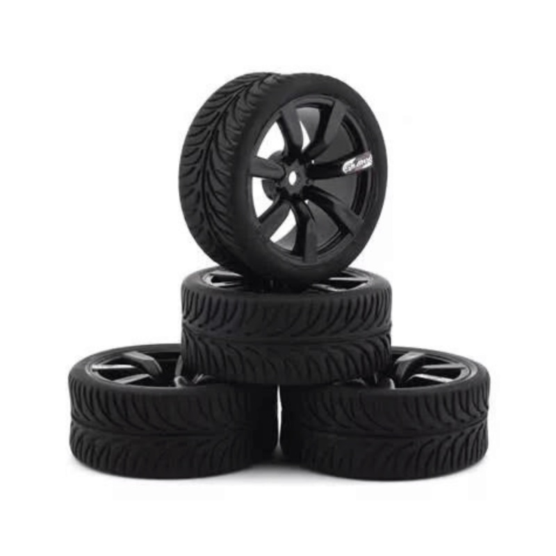 Firebrand RC Shanx RT3 Pre-Mounted On-Road Tires (4) (Black) w/Mako Tires, 12mm Hex & 3mm Offset – FBR1SHANXX467