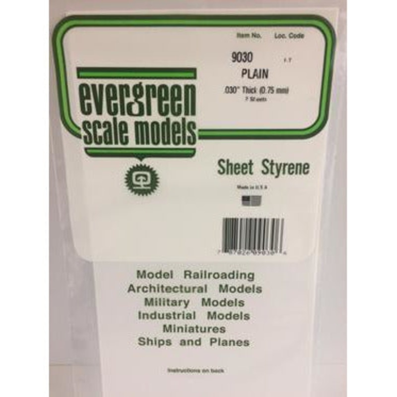 Evergreen #9030 Styrene Sheets: Plain 3 pack 0.030 (0.75mm) x 6 x 12