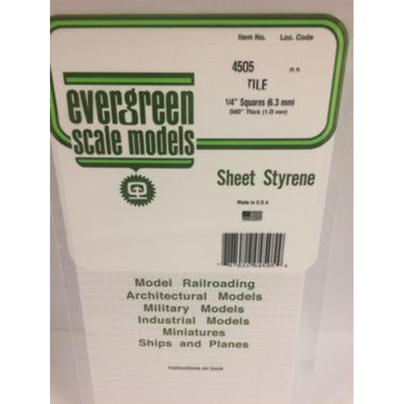 Evergreen #4505 – 1/4 X 1/4 Opaque White Polystyrene Square Tile