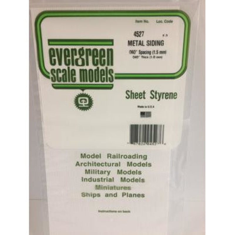 Evergreen #4527 Styrene Siding: Metal 0.060 (1.5mm) Spacing x 0.040 (1.0mm) Thick 6 x 12