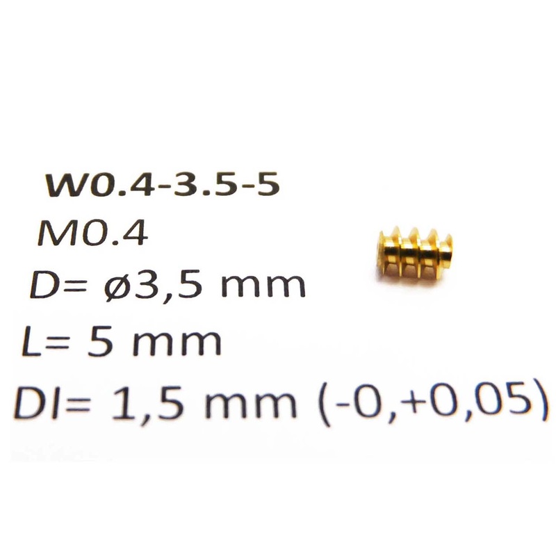 Worm brass M0.4 D=3.5 L=5 DI=1.5 mm