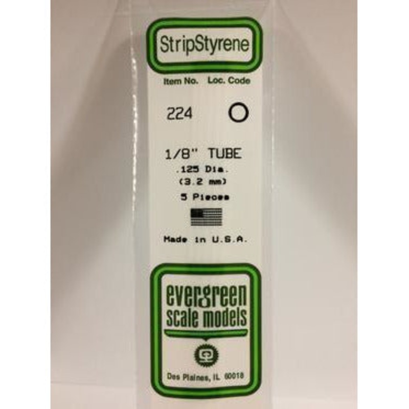 Evergreen #224 Styrene Tubes: Round 1/8 5 pack 0.125 (3.2mm) OD x 14 (35cm)