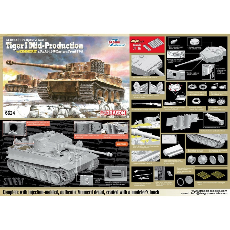 39-45 Series Sd.Kfz.181 Pz.Kpfw.VI Ausf.E Tiger I Mid Production w/Zimmerit s.Pz.Abt.506 Eastern Front 1944 1/35 #6624 by Dragon Models
