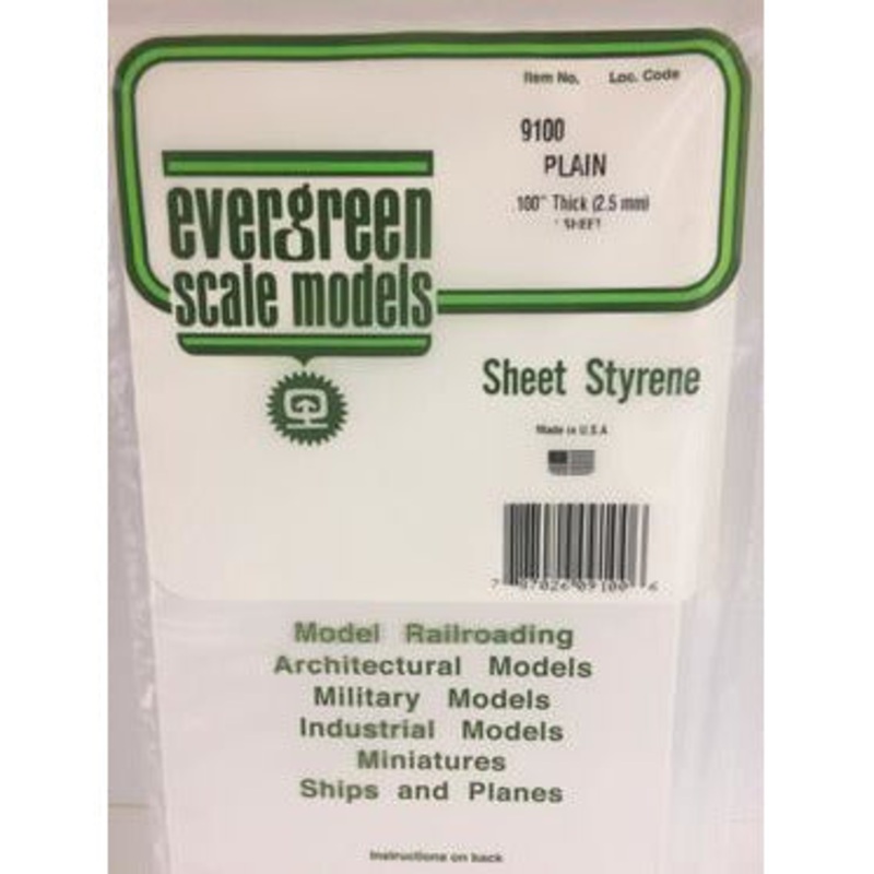 Evergreen #9100 Styrene Sheets: Plain 3 pack 0.100 (2.5mm) x 6 x 12