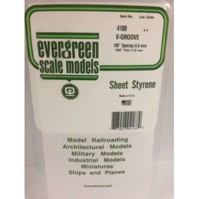 Evergreen #4188 Styrene Siding: 0.040 V-Groove 0.188 (4.8mm) Spacing 6 x 12