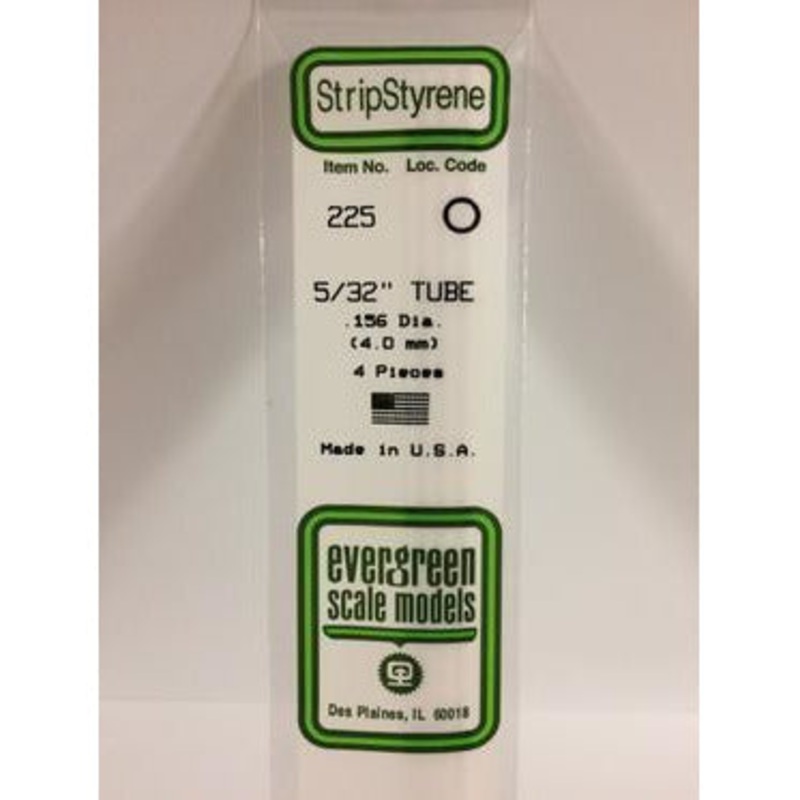 Evergreen #225 Styrene Tubes: Round 5/32 4 pack 0.156 (4.0mm) OD x 14 (35cm)