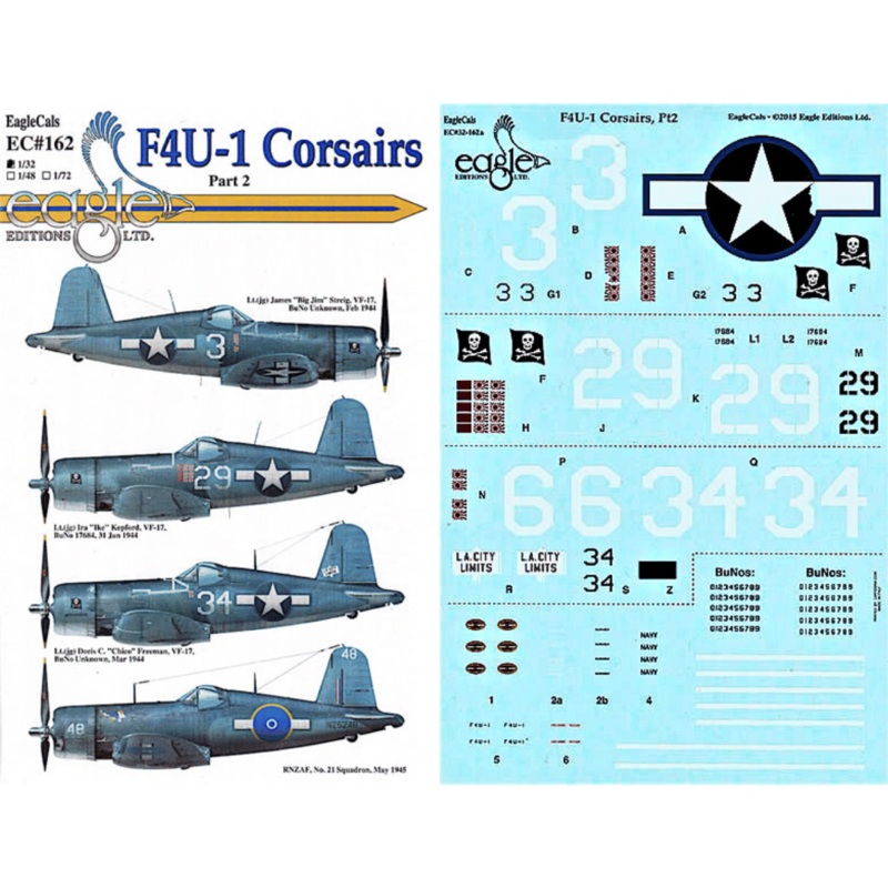 Eagle Editions Decal Set 1/32 F4U1 Corsairs – EC162-32