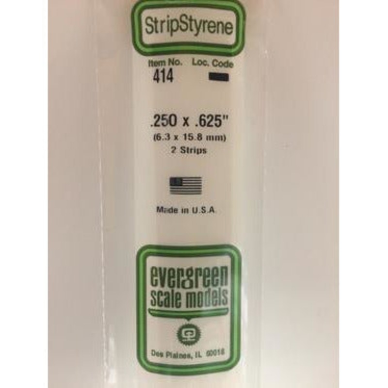 Evergreen #414 Styrene Strips: Dimensional 2 pack 0.250 (6.3mm) x 0.625 (15.8mm) x 24 (60cm)