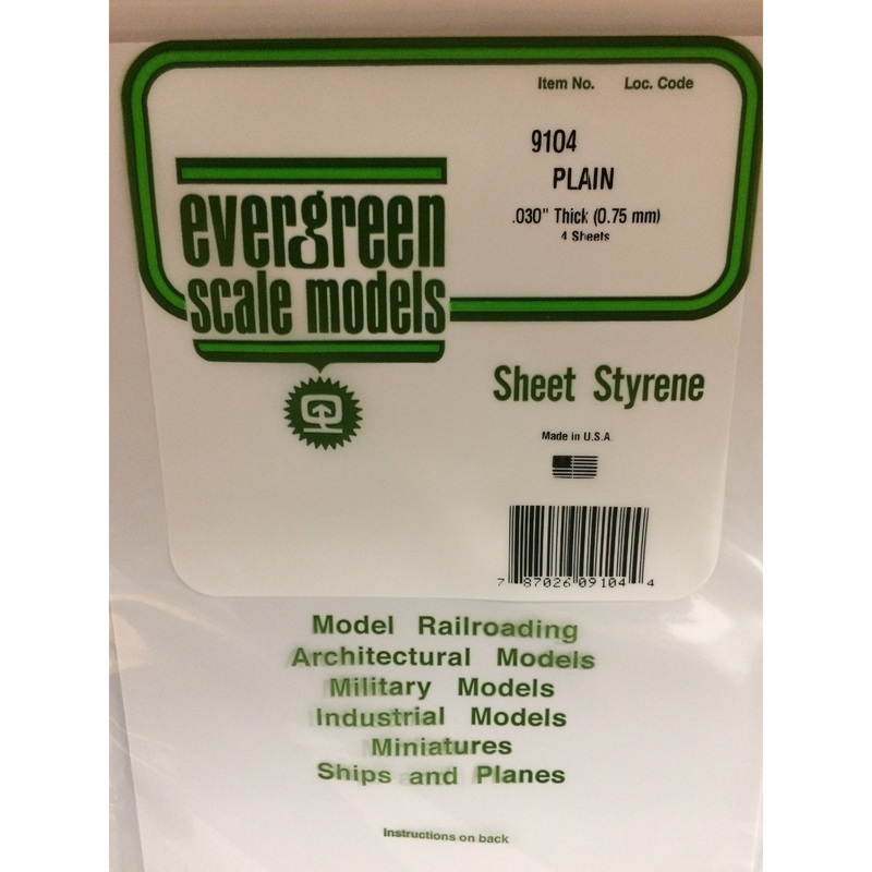 Evergreen #9104 Styrene Sheets: White 4 pack 0.030 (0.75mm) x 8 x 21