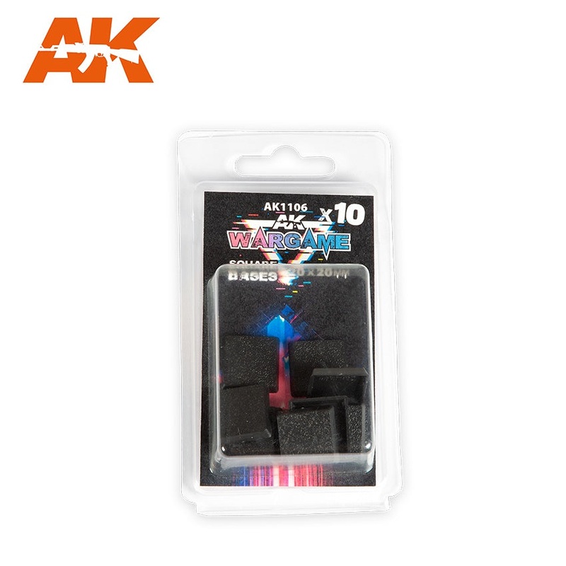 AK Interactive Plastic Wargame Bases Black Square Base – 20mmx20mm (10 Units) AK-1106