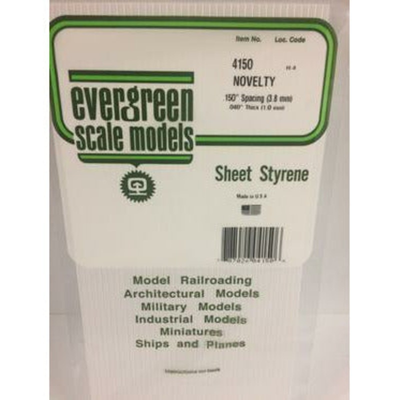 Evergreen #4150 Styrene Siding: Novelty 0.150 (1.5mm) Spacing x 0.040 (0.75mm) Thick 6 x 12