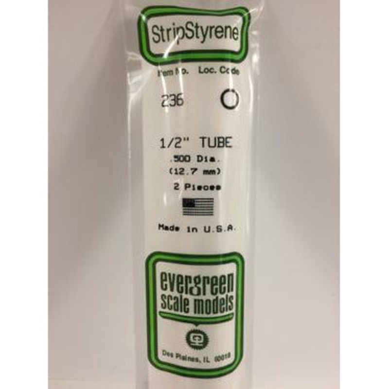 Evergreen #236 Styrene Tubes: Round 1/2 2 pack 0.500 (12.7mm) OD x 14 (35cm)